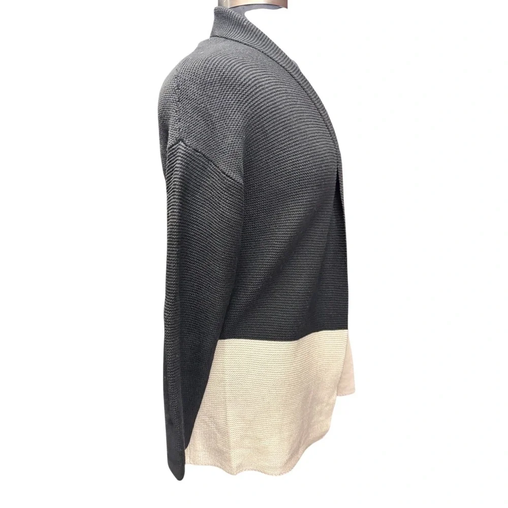 KERISMA Colorblock Open Front Cardigan Sweater Black Beige S/M minimalist‎ basic